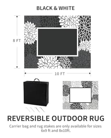 COCOER Reversible Floral Area Rug, 8x10 ft, Waterproof, Outdoor Indoor Rugs for Patio Balcony Backyard, Quick Dry, Plastic Straw Rug, Lightweight - Image 2