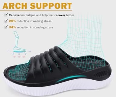 KuaiLu Womens Recovery Sandals Comfortable Plantar Fasciitis Arch Support Ladies Orthopedic Open Toe Slip On Running Sport Walking Slides Thick Athletic Cushion Slippers Summer Sliders Black Size 11 - Image 3