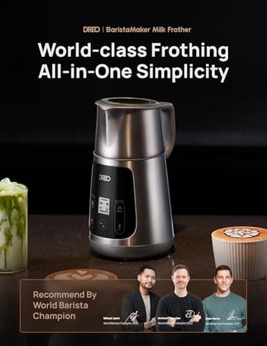 Dreo All-in-1 Milk Frother, Electric Foam Frother for Latte Art Microfoam and Coffee, 15oz/450ml Automatic Milk Warmer with 30 Drinks, Dishwasher Safe, Dairy/Plant-Based Milk - Image 2