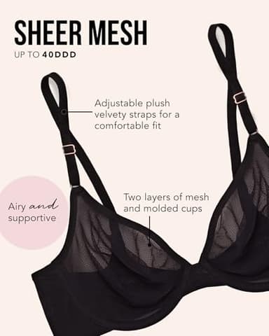 Smart & Sexy Women's Sheer Demi Underwire Bra, Black Hue (Mesh), 36D - Image 4