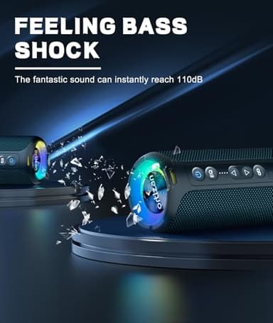 Ortizan Bluetooth Speakers, Portable Wireless Stereo Speaker - IPX7 Waterproof, 30W RMS(40W Peak) Loud Sound, Deep Bass, LED Light, Bluetooth 5.3, for Home/Shower/Outdoor/Beach, Gifts for Adult, Navy - Image 6