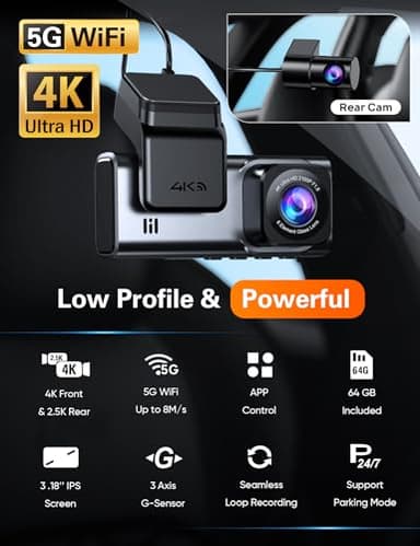 Navycrest 4K+2.5K WiFi Dash Cam Front and Rear, Built-in 5G WiFi, Free 64GB Card, Dash Camera for Cars, Dual Dashcam, G-Sensor, 24/7 Parking Mode, 3'' IPS Screen, Loop Recording, WDR Silver - Image 2
