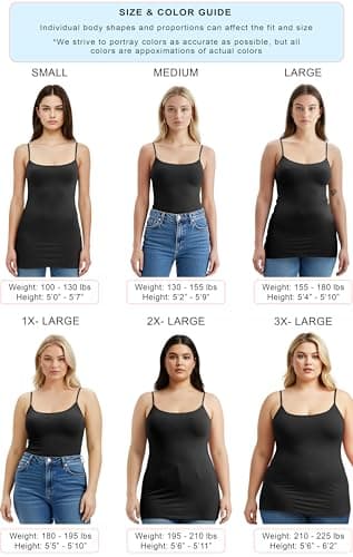 Emmalise Women's Basic Plus Size Long Camisole Cami Top Value Combo - 3Pk - Black, 3XL - Image 3