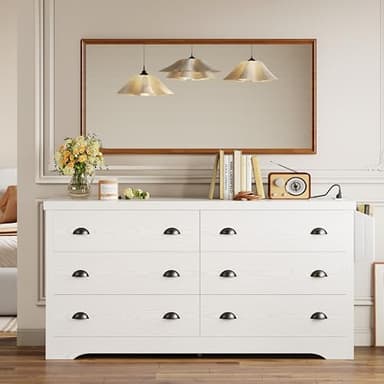 LIKIMIO Dresser for Bedroom 6 Drawer with Charging Station, TV Stand Storage Chest of Drawers for Living Room Hallway Entryway, MDF Board, 59 Inches White - Image 11