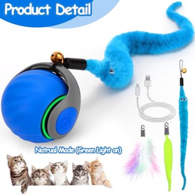 Interactive Cat Toy Ball - Speedy Cat Toys for Indoor Cats with Feather Tails for Chasing, Moving Stimulation Smart Cat Toy for Enrichment, Motion Activated Automatic Rolling Toys to Keep Them Busy - Image 7