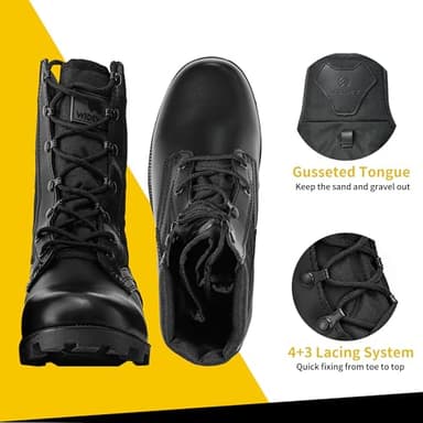 WIDEWAY Men's Military Jungle Combat Boots Black Boots For Men Slip Resistant Leather Tactical Work Boots, All Day Comfortable and Breathable Botas militares para hombres（6-8inch） - Image 5