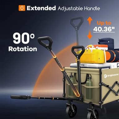 Originsure Collapsible Wagon Cart Foldable - Lightweight Portable Heavy Duty Folding Beach Wagons with Wheels - Outdoor Utility Carts for Grocery, Camping, Shopping, Sports with Large Capacity - Khaki - Image 6