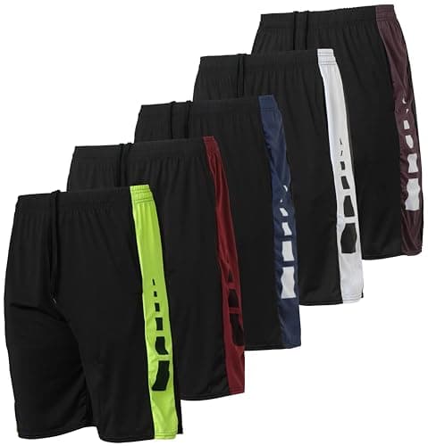 5 Pack Men’s Active Quick Dry Fit Short Pockets Athletic Running Gym Basketball Workout Activewear Sports Men, Set 10, L, Pack of 5 - Image 1