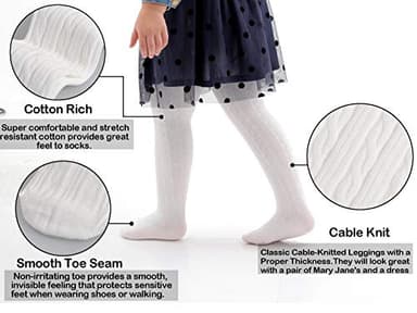 EPEIUS Baby Tights Toddler & Little Girls Cable Knit Tights Solid Cotton Stockings Seamless Footed Leggings Pantyhose Dress Tights Clothes 4-6 Years 3 Pack,Black/White/Khaki,XL - Image 3