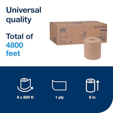 Tork Hand Towel Roll Natural H80, Universal, 100% Recycled Fiber, 6 Rolls x 800 ft, 8031300 - Image 2