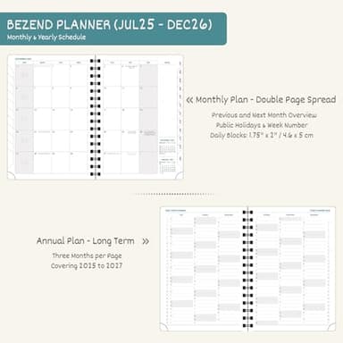 BEZEND Planner 2025-2026 Weekly and Monthly, 8.5" x 11" Academic Calendar (Jul 25-Dec 26) Vertical Daily Appointment with Hourly Timeslot & Monthly Tab, Spiral, PU Leather Softcover - Kiwi - Image 4