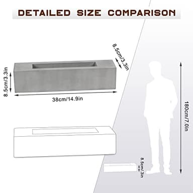 Poofzy Table Top Firepit, Indoor Fire Pit Tabletop Concrete, Portable Ethanol Tabletop Fireplace Outdoor for Patio Home Decor Housewarming 14.9x3.3x3.3 in (Gray) - Image 7