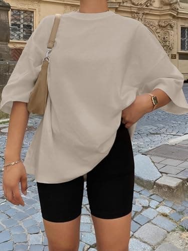 Trendy Queen Womens Oversized Summer T Shirts Fashion Workout Plus Size Tops Short Sleeve Beach Vacation Gym Clothes 2025 Khaki XL - Image 5