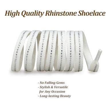 IRIS CRAFT 1 Pair Sparkly Rhinstones Flat Shoelaces for Sneakers, High Top Glitter Shoelaces, Bling Charm Shoe Strings for Women, Kids, and Youth, Off White+White Strass - Image 5