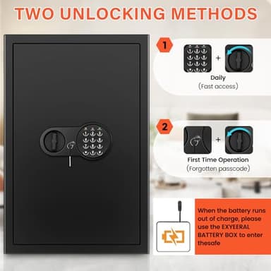 23.62'' Tall Extra Large Home Safe Box, Safe with Fireproof Waterproof Document Bag, Digital Keypad and 3 Removable Steel Shelves, Security Box for Money Medicines Jewelry Valuables - Image 6