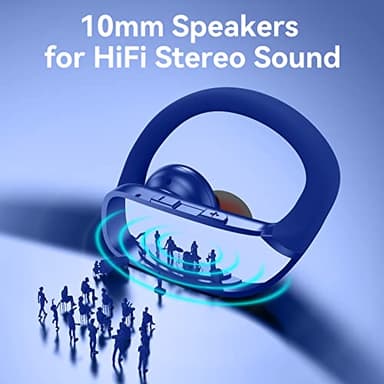 bmani Ear Buds Wireless Earbuds Bluetooth Headphones with 80H Playtime LED Display Case, Over-Ear Hook with Mic, Stereo Sound, Easy Button Controls, Sports Earphones for Running Workout Gym Blue - Image 5