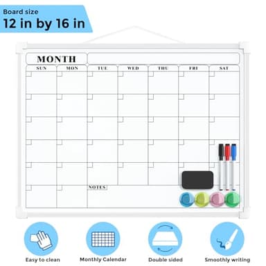 MaxGear Monthly Calendar Dry Erase Board for Wall, 16"x12" Small Hanging Double-Sided White Board, Portable Whiteboard for Planning, Drawing, Memo, to Do List, School, Home, Kitchen, Office - Image 6