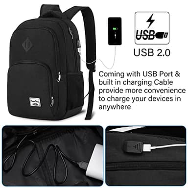 YAMTION Backpack for Men and Women,School Backpack for Teenager,15.6 inch Laptop Bookbag with USB Charging port for Business Work College Travel Trip - Image 2