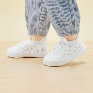 BMCiTYBM Baby Shoes Boys Girls Barefoot First Walking Shoes Breathable Mesh Walker Sneakers Tennis Outdoor Indoor Slip On 6-12 Months Infant White Size 4 Toddler - Image 2