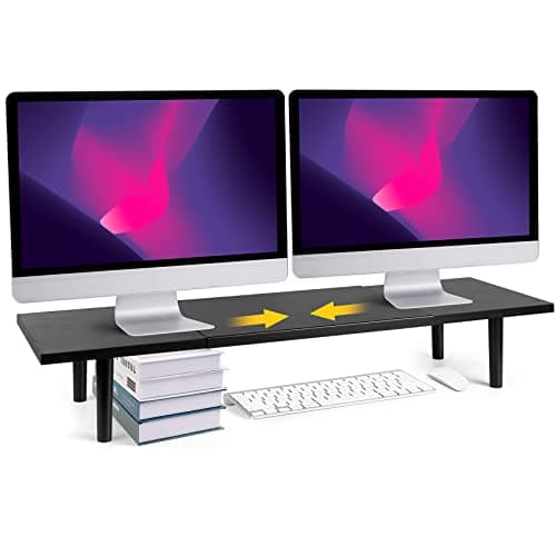 Across-Star Dual-Monitor-Stand-Riser-For-Desk Adjustable Length 32-40 Inch，Large Desktop Computer Monitor Riser For 2 Screens，Desk Shelf Organizer Riser Stand For Computer/Laptop/PC/Printer/TV Black - Image 1