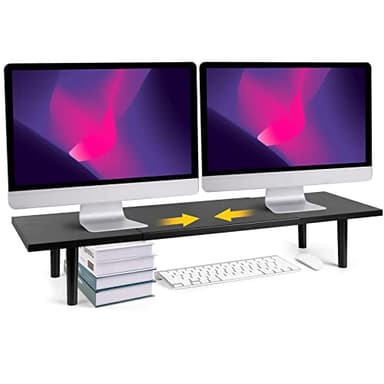 Across-Star Dual-Monitor-Stand-Riser-For-Desk Adjustable Length 32-40 Inch，Large Desktop Computer Monitor Riser For 2 Screens，Desk Shelf Organizer Riser Stand For Computer/Laptop/PC/Printer/TV Black - Image 1