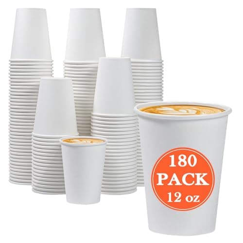 Lamosi 180 Count 12 oz Paper Coffee Cups, Disposable Paper Coffee Cups for Hot or Cold Drinks, 12 Ounce White Beverages Water Cups for Party, Picnic, Travel, Events - Image 1