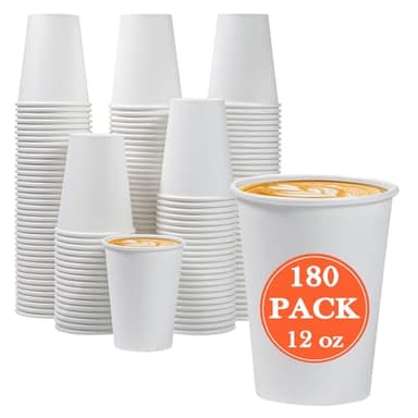 Lamosi 180 Count 12 oz Paper Coffee Cups, Disposable Paper Coffee Cups for Hot or Cold Drinks, 12 Ounce White Beverages Water Cups for Party, Picnic, Travel, Events - Image 1