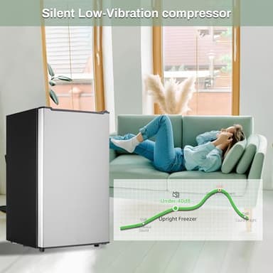 Upright Freezer 3.6 Cubic Feet, Mini Freezer with Removable Baskets, 3 Level Adjustable Temperature from -13°F to 23°F, Manual Defrosting, Reversible Stainless Steel Door, Suitable for Home, Silver - Image 7