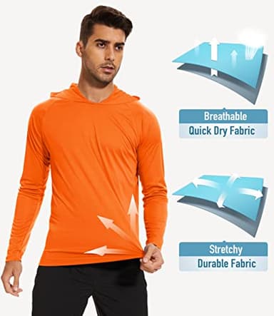 Men's UPF 50+ Hooded Long Sleeve Shirt for Fishing, Hiking & Workout - Orange - Image 4