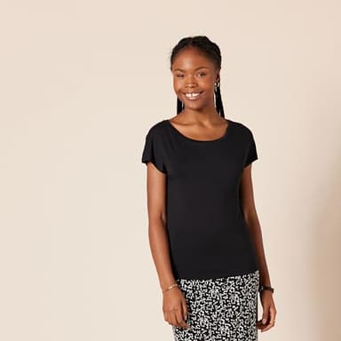 Amazon Essentials Women's Jersey Regular-Fit Short-Sleeve Boat-Neck T-Shirt, Pack of 2, Black/White French Stripe, Small - Image 3