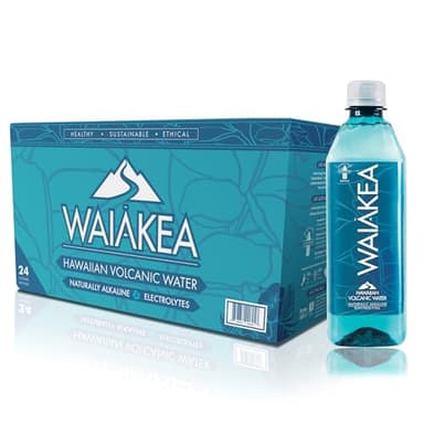 Waiākea - Hawaiian Volcanic Water - Naturally Alkaline Water - pH Range 7.6 to 8.2 - All Natural Minerals & Electrolytes - 100% Recycled Water Bottles - Bottled Water 24 Pack - 16.9 Fl Oz, 500 mL - Image 1