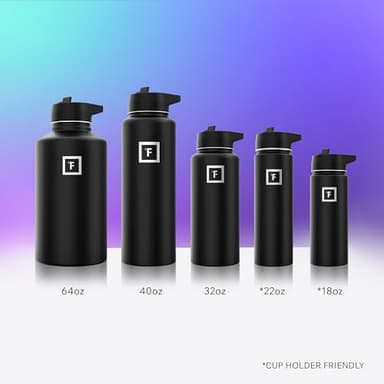 IRON °FLASK Camping & Hiking Hydration Flask with 3 Lids - Stainless Steel, Double Walled & Vacuum Insulated Water Bottle - Leak Proof & BPA Free (Midnight Black, Straw - 40 oz) - Image 6