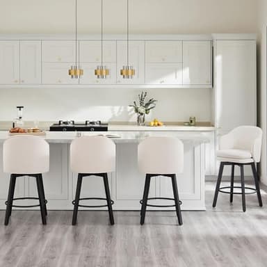 Counter Height Barstools 26 inch Upholstered Swivel Bar Stools with Back and Wood Legs for Kitchen Island,Set of 4,Beige Fabric - Image 2