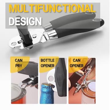 ZKIRON Easy Turn Manual Can Opener and Bottle Opener - Heavy Duty Stainless Steel Can Openers for Seniors, Smooth Edge, Ergonomic Handle, Durable Sharp Cutting Wheel (Black) - Image 5
