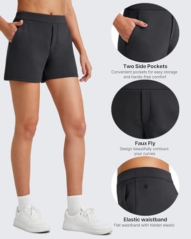 G4Free Women's Shorts Casual Summer 4" Sweat Shorts with Pockets High Waisted Athletic Shorts Stretch Comfy Soft Lounge Walking Golf Shorts(Black, L) - Image 3