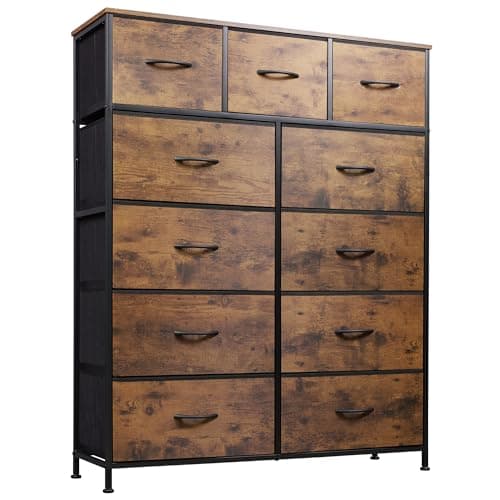 WLIVE Storage Organizer Unit with 11 Fabric Bins, Storage Drawers Organizer with Steel Frame, Tall Storage Tower Organizaton for Living Room, Hallway, Office, Rustic Brown - Image 1