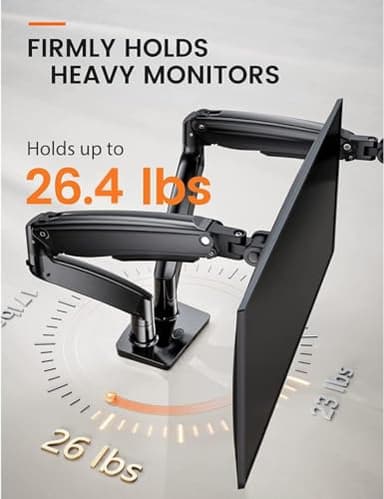 ErGear Dual Monitor Desk Mount up to 40 inches Screens, Max 26.4lbs Capacity Each, Heavy Duty Ultrawide Monitor Arm with USB Ports, Height Adjustable Monitor Stand, VESA 75x75mm or 100x100mm, Black - Image 2