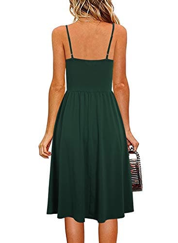 YATHON 2025 Casual Dresses for Women Sleeveless Cotton Summer Beach Dress A Line Spaghetti Strap Sundresses with Pockets (XL, YT090-Dark Green) - Image 2