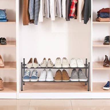 STORAGE MANIAC Expandable Shoe Rack, 8 Pairs Stackable Small Shoe Rack, Metal Adjustable Shoes Organizer for Closet, Entryway, Hallway, Garage, Front Door, Shoes Shelves, Black 2 Tier - Image 2