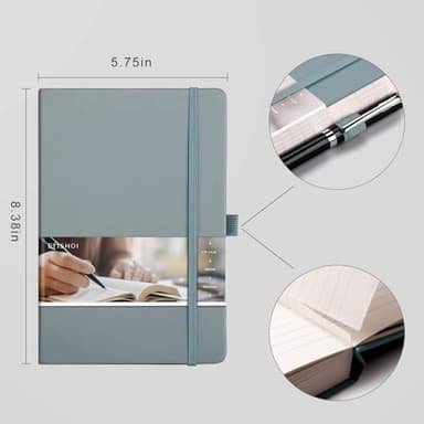 EMSHOI Notebook College Ruled - 256 Numbered Pages, 120 Gsm Thick Paper, A5 Hardcover Leather Lined Journal for Men & Women Work School Journaling Writing Diary 5.7" X 8.3"(GrayBlue) - Image 4