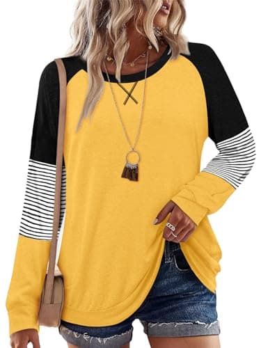 onlypuff Long Sleeve Tops for Women Yellow Pocket Shirts Cute Casual Fall Tunic Tops 2025 Sweatshirt M - Image 2