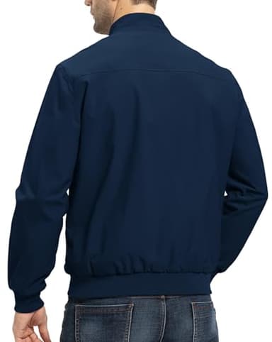 Rdruko Men's Lightweight Jackets Casual Fall Stylish Windbreaker Light Dress Zip Up Coat with 3 Pockets, Navy Blue, S - Image 3