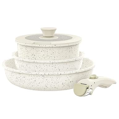 CAROTE Nonstick Cookware Sets, Non Stick Pots and Pans Set Detachable Handle, Kitchen Cookware Sets with Removable Handle, Stackable RV Cookware for Campers, Oven Safe (White 5 PCS) - Image 4