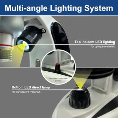 Monocular Compound Microscope for Adults&Study Beginners,- 40X-2000X,Lighting Microscope for Home eduaction with Slides Set, Experiment Kit(White & Black) - Image 5