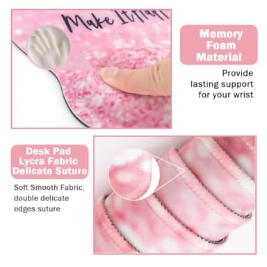 4-in-1 Gaming Mouse Pad Wrist Support Set，Desk Pad + Mouse Pad with Wrist Rest + Keyboard Wrist Rest + Coaster, Ergonomic Design for Home Office Study Game - Pink Stay Positive - Image 4