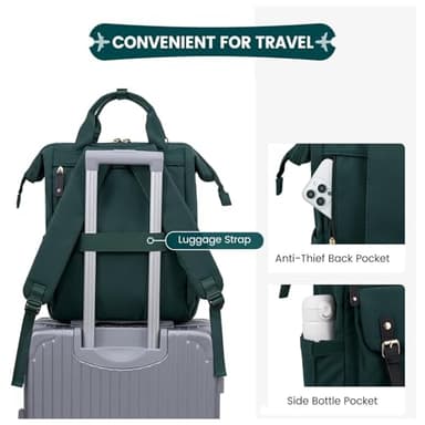 LOVEVOOK Laptop Backpack for Women, Teacher Nurse Bag Work Travel Computer Backpacks Purse,Water Resistant Daypack,Dark Green 15.6in - Image 4