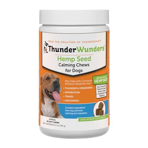ThunderWunders Hemp Dog Calming Chews | Vet Recommended for Situational Anxiety | Fireworks, Thunderstorms, Travel & More | Made with Hemp Seed, Thiamine, L-Tryptophan, Melatonin & Ginger (60 Count) - Image 1