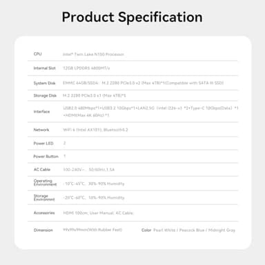 Beelink ME Mini PC, Intel N150(4C/4T, up to 3.6GHz), 12GB LPDDR5, 64GB eMMC+2TB PCle3.0 SSD, ME Mini Computer Support Dual 2.5G LAN, Cloud Disk, Virtual Machine, Soft Router, NAS, HTPC - Image 9