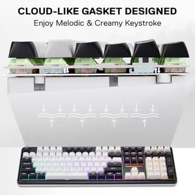 Redragon K745 PRO Wireless Gasket RGB Gaming Keyboard, 108 Keys Mechanical Keyboard w/Extra 4 Hotkeys, Hot-Swap South-Facing LED Socket, 5-Layer Noise Dampening, Round PBT Keycaps, Mint Mambo Switch - Image 5