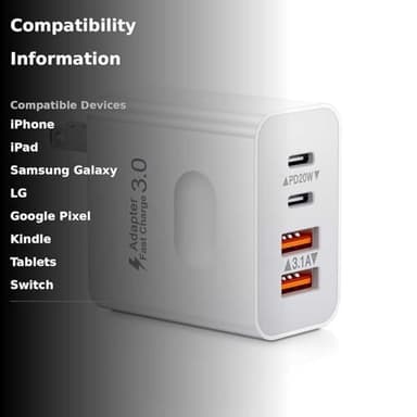USB C Charger Block, 40W 4-Port USB-C Wall Charger Fast Charging Dual Port USBC Power Adapter+Double USB Wall Plug Multiport Brick Type C Block for iPhone 15 14 13 12 11 Pro Max XS XR, iPad, Samsung - Image 3